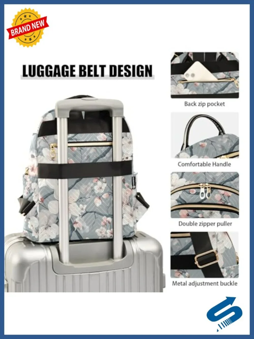 Lightweight Quilted Nylon Backpack Purse with Golden Zippers, Daypack for Travel